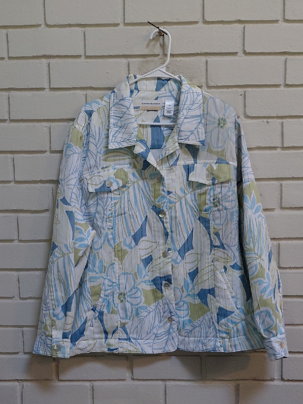 Alfred Dunner Light Blue & Olive Floral Button-Up Textured Jacket. Size 24W NWOT